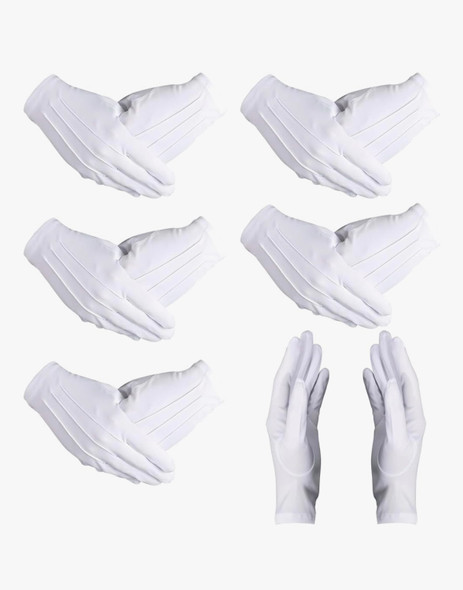White Cotton Gloves Adult PAIR Stitched Gloves Standard 9” Men & Women 5020C