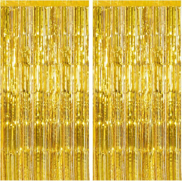2 PACK New Years 2 Pack Gold Backdrop Birthday Decorations Foil Curtain Backdrop Gold Streamers Dance Party Decorations Photo Booth Props 5936