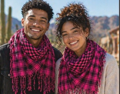 Black And Hot Pink Arab Shemagh Houndstooth Scarf  WS2075D