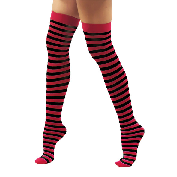 12 PACK Stockings Stripe Opaque Thigh High Red/Black WS8172D