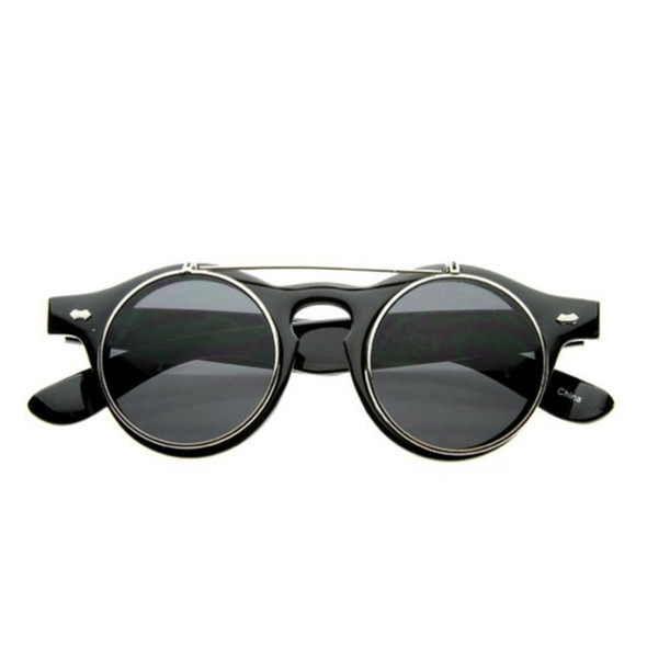 Retro Steampunk Circle Flip Up Sunglasses gold 1036