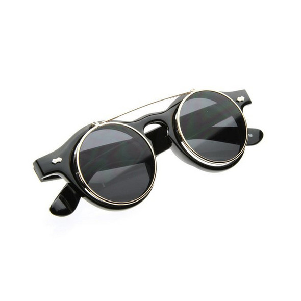 Retro Steampunk Circle Flip Up Sunglasses gold 1036