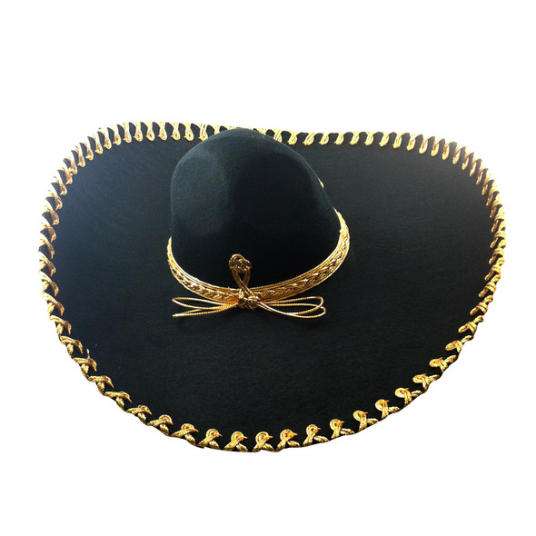 Theatre Quality Adult Mexican Black Mariachi Sombrero with Gold Trim 6000