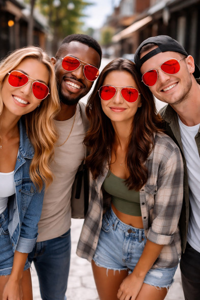 Silver Frame and Red Lens Aviator Sunglasses 1105D