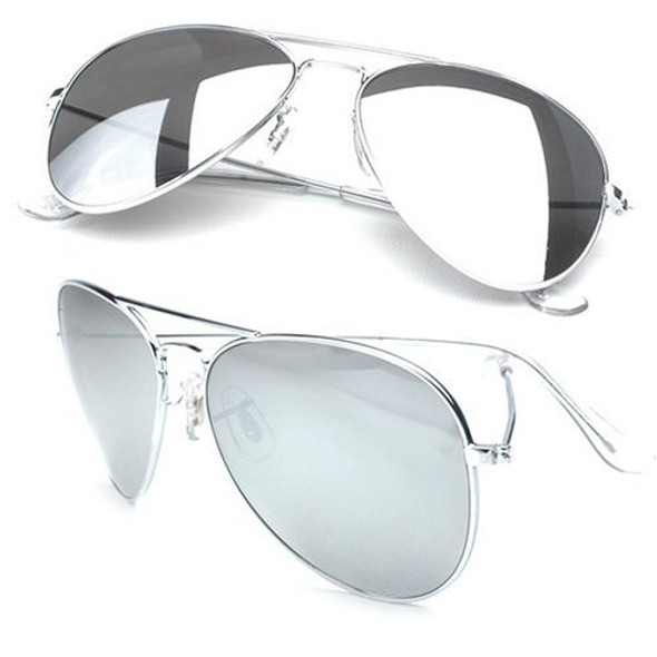 Bulk 12 PACK Aviator Sunglasses Silver Frame/Silver Mirror Lens 1104D