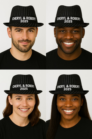 Wedding Party Hats | Personalized Fedora | Customized Fedora Hats For Wedding Parties | (Fonts in Picture Gallery)