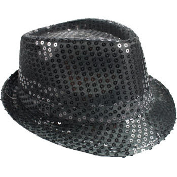 Black Sequin Fedora | Black Party Hats | 18002 Adult Size 12 PACK