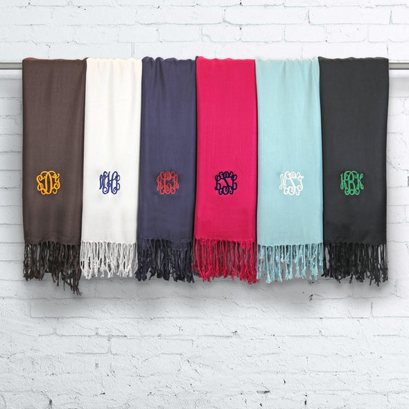 Monogrammed Scarf  | Personalized Scarf |  Bridesmaid Pashmina | (Fonts in Picture Gallery)