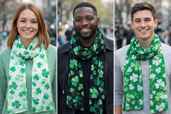 St Patricks Shamrock Scarf Wholesale | Green White 1907D