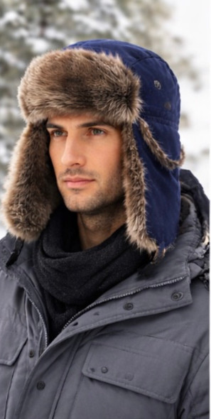 Navy Blue Trapper Hat | Grey Faux Fur 12 PACK 5831NB