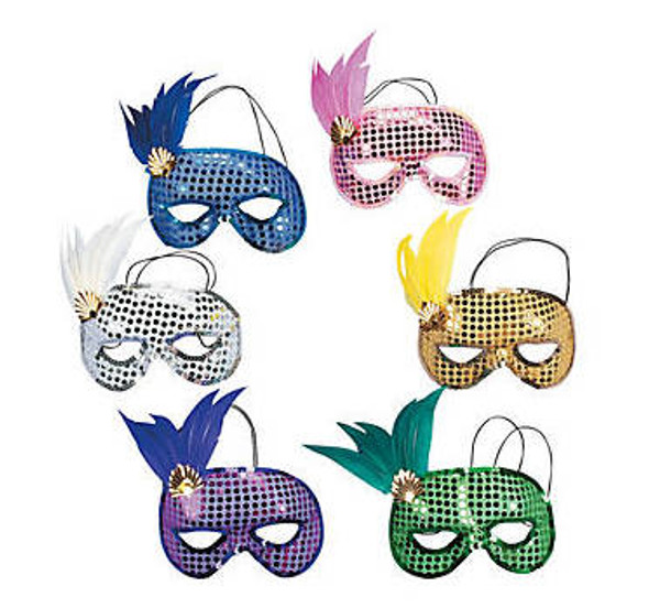 Mardi Gras Masks Sequin Feather | DELUXE 12 PACK