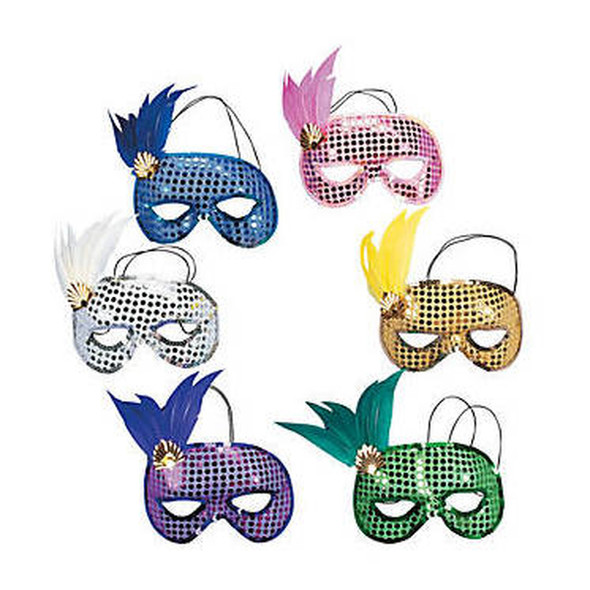 Mardi Gras Masks Sequin Feather | DELUXE 12 PACK