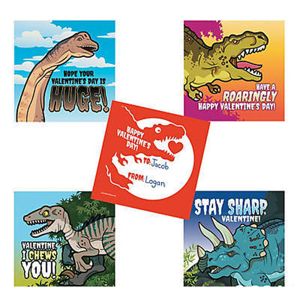 Dinosaur Valentines Day Cards Stickers | 24 SHEETS 20018