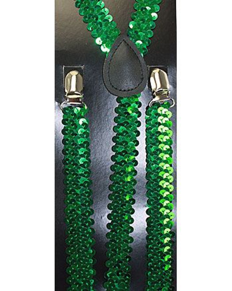 St Patricks Green Sequin Suspenders | 12 PACK 6891G