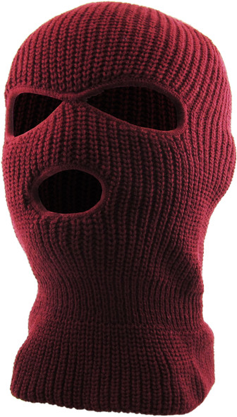 Three Hole Knit Ski Mask  - BURGUNDY/ MAROON 3061BR 12 PACK