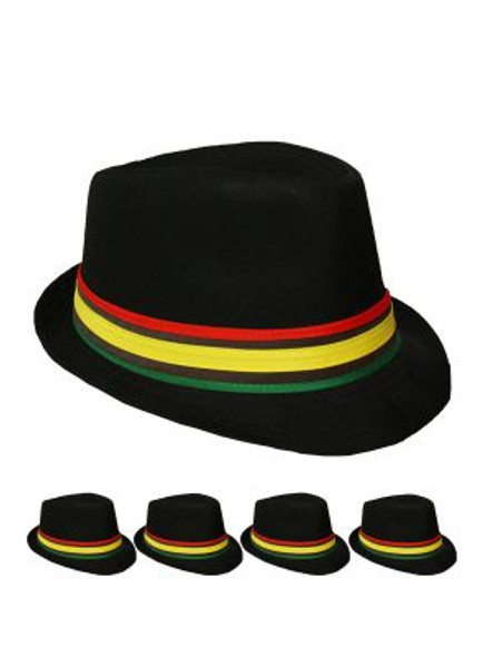 12 PACK Rasta Fedora Hats  1310BW Adult Size