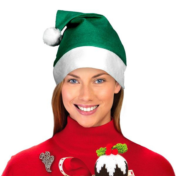 Green Santa Hats Bulk Classic Felt 12 PACK 22.5" Standard Adult SIze 1512G