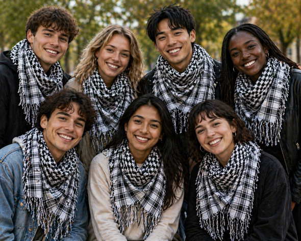 White & Black Arab Shemagh Houndstooth Scarf  2073BW