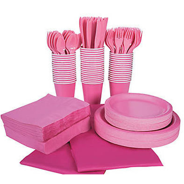 Candy Pink Tableware Party COMPLETE Pack for 48 | 386813