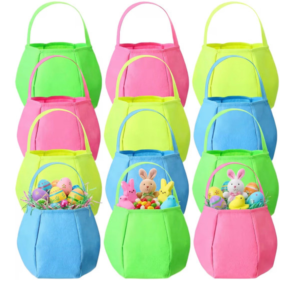  Large Easter Baskets  | Round Multicolor 10 x 10 Wide  12 PACK 3938L
