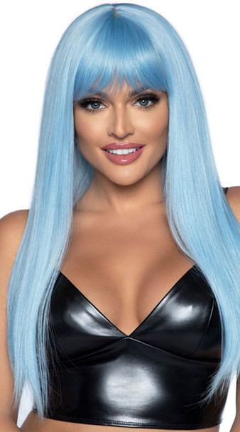  80's Blue Long Wig With Bangs 6077