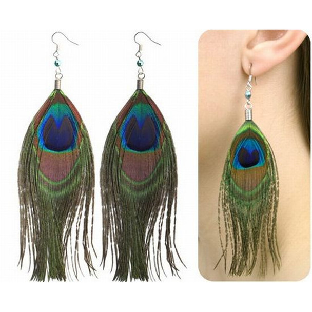  12 PACK  Peacock Feather Earrings 6535