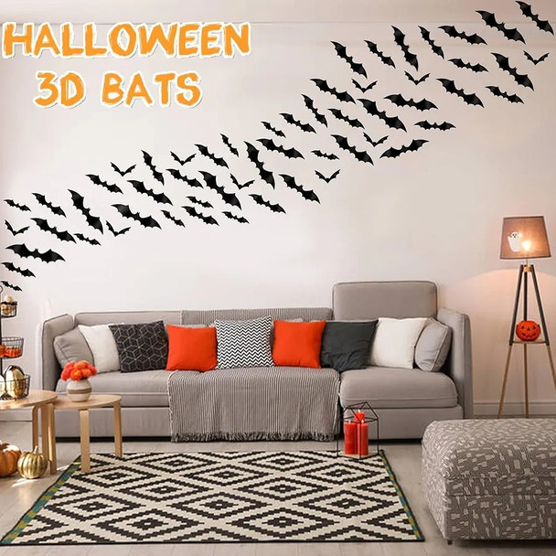 Bats Wall Decor, 120 Pcs 3D Bat Halloween Decoration Stickers for Home
