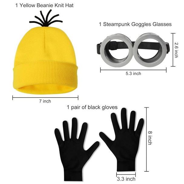 3 Pcs Halloween Costume Accessories Adult,Goggles Glasses/Yellow Beanie/Gloves