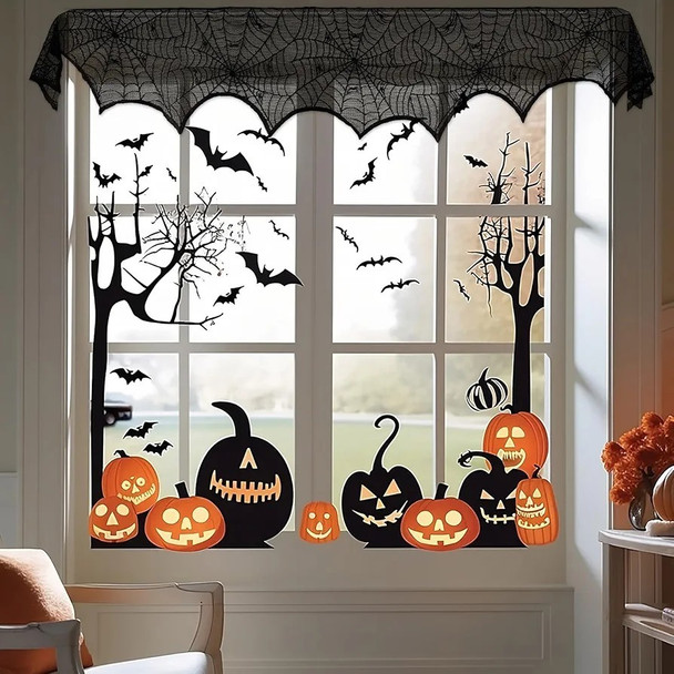 Halloween Decoration Black Lace Spiderweb Fireplace Mantle Scarf Cover