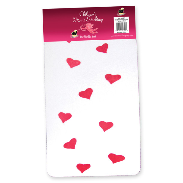 White Child Tights with Pink Hearts 8007
