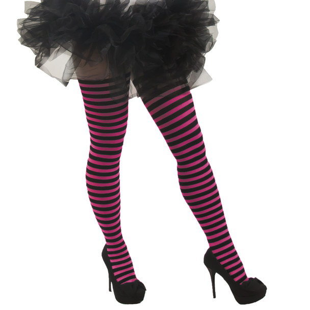 Pink and Black Striped Tights Opaque 8080