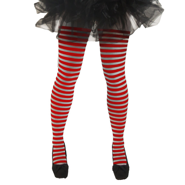 Red and White Striped Tights Opaque 8082
