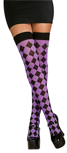 Harlequin Purple and Black Thigh Highs 8145