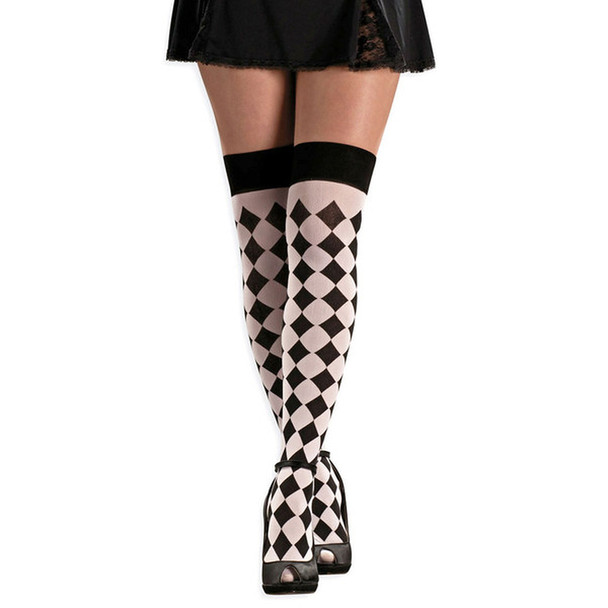 Harlequin White and Black Thigh Highs 8147