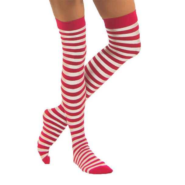 4 PACK Red and White Candy Cane Striped Thigh Highs ADULT PAIR 8170