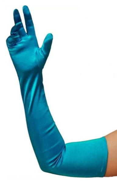 Turquoise Blue Satin Opera Gloves 23' 1213