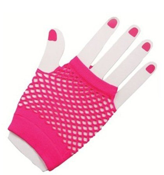 80's Short Fishnet Gloves - Neon Pink 1237