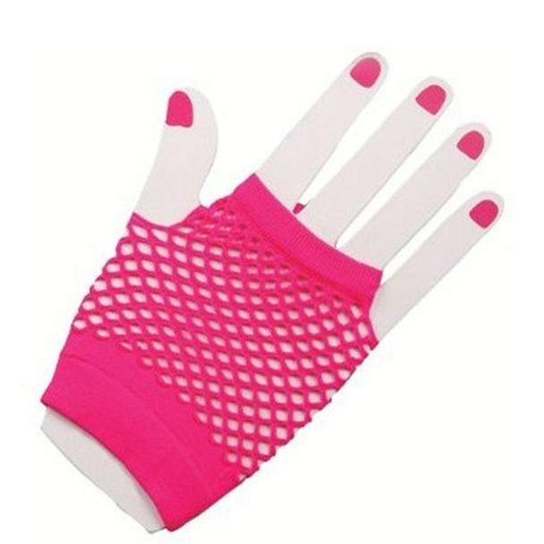 80's Short Fishnet Gloves - Neon Pink 12 PACK PAIR  1237