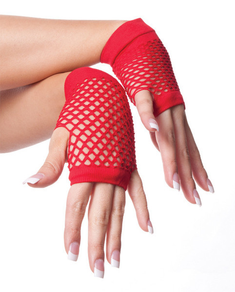 Red 80's Short Fishnet Gloves 12 PACK - Red 1238