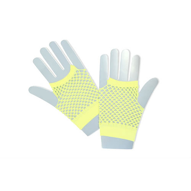 80's Short Fishnet Gloves -12 PACK PAIR Yellow 1241
