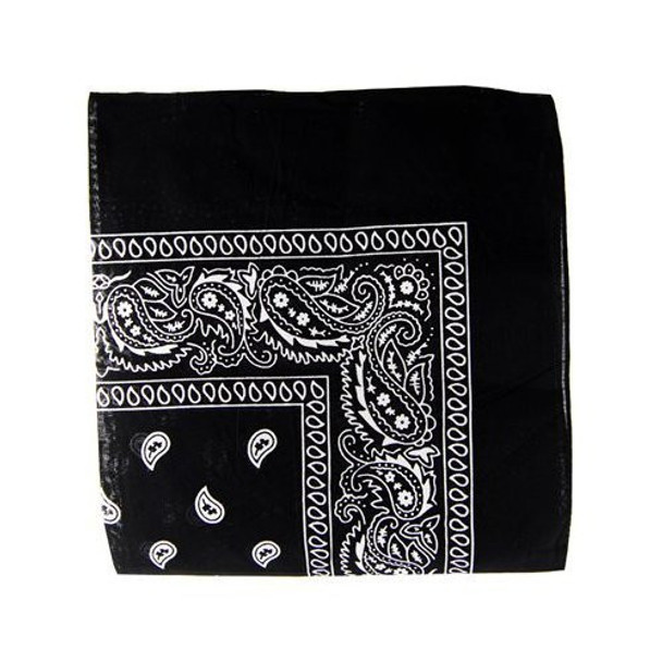 Black Bandanna Paisley 22" Square Standard 100% Cotton 12 PACK  1911DZ