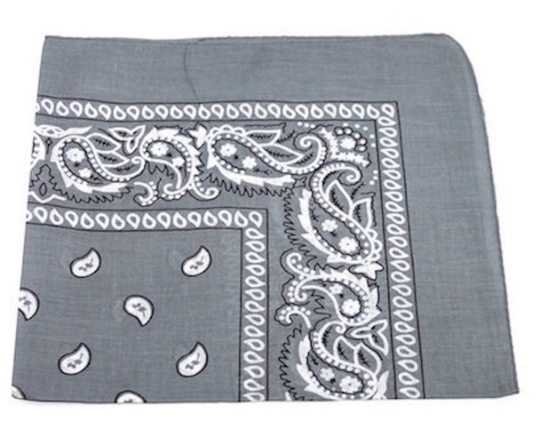 Grey Paisley Bandanna 22" Square Standard 100% Cotton 12 PACK  1926DZ