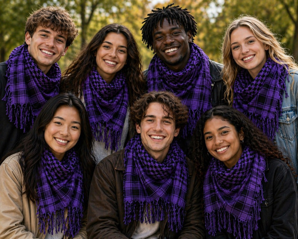 Black And Purple Arab Shemagh Houndstooth Scarf WS2078D