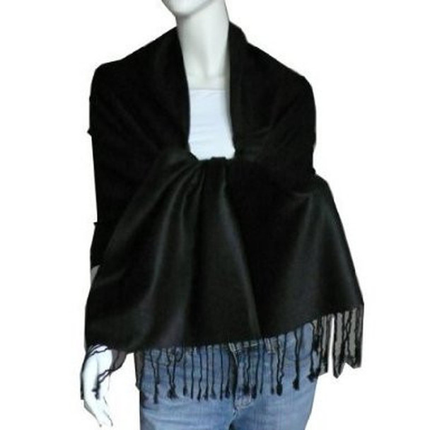 Black Pashmina Scarf  Shawl 100% Fine Wool Mix 20+ Colors 28" x 78" 2100