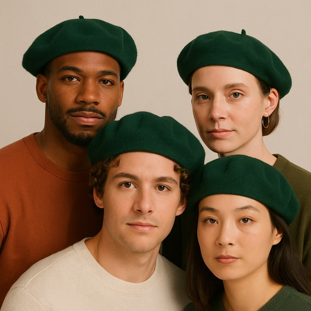 Forest Green Wool Beret 22.5" Standard Adult Size 1365