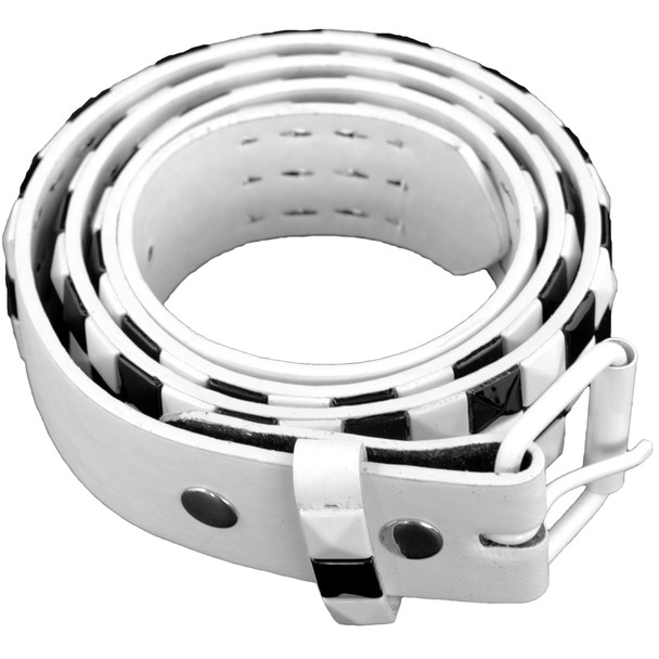 White/Black Checkerboard Studded Belts - White Mix Sizes 2516A