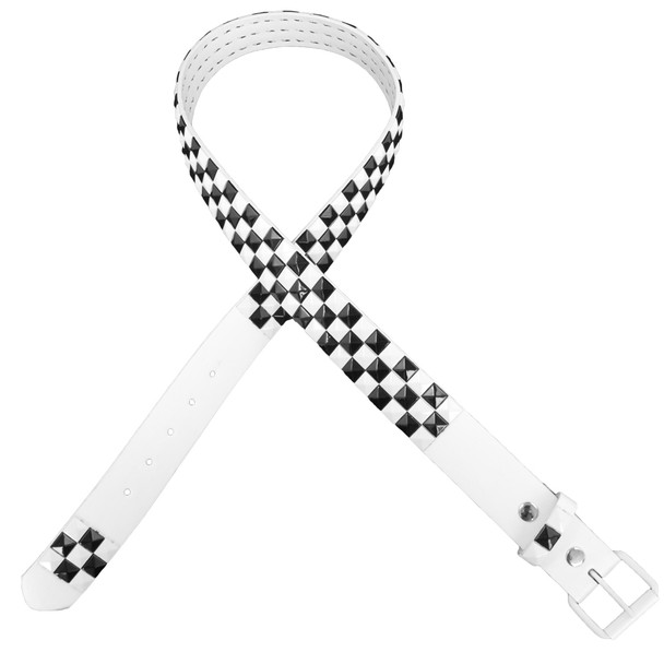 White/Black Checkerboard Studded Belts - White Mix Sizes 2516A