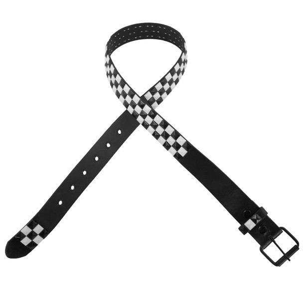 White and Black Checkerboard Studded Belt - Black 2524-2527