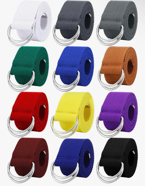Colorful Canvas Belts Bulk D-Ring Belt Mixed Colors Adult Adjustable 2684