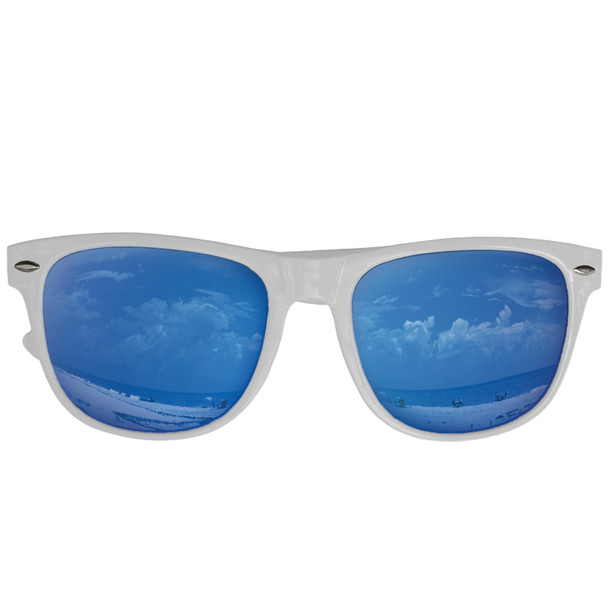 12 PACK Blue Mirror Lens White Frame Iconic 80's Style Adult 1064